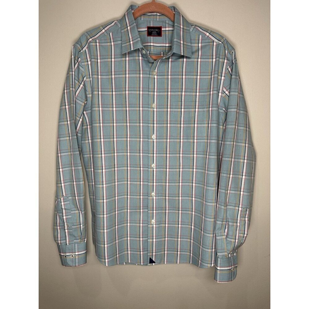 Untuckit Dalem WF Button Up Shirt Size Large Long Sleeve Plaid Preppy Blue